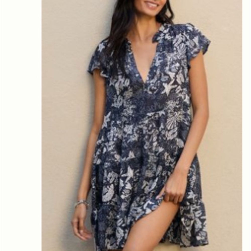 Celandine Starfish and Coral Navy and White Dress